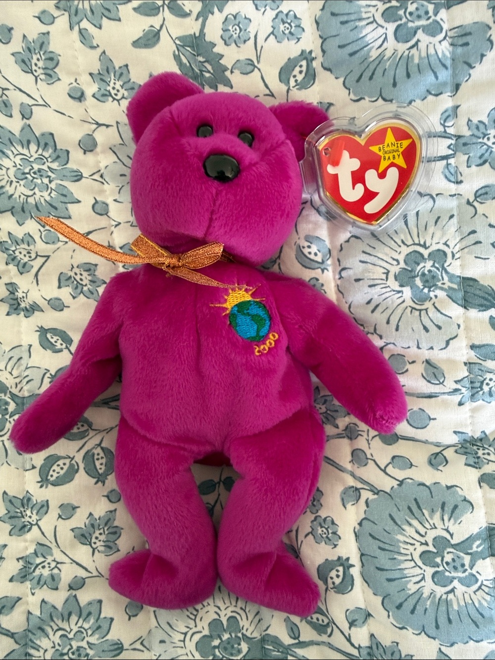 Ty Purple Millennium Bear Plush with Gold Ribbon